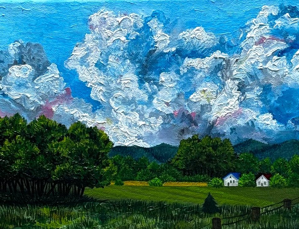 Clouds over the Meadow — Oil on canvas board