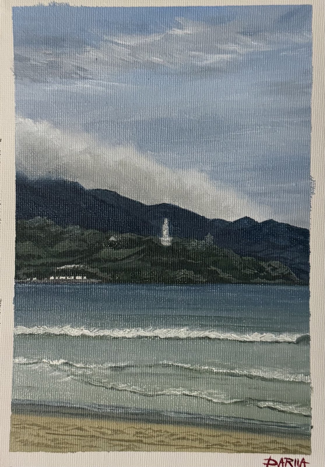 Sea and Lighthouse — Acrylic on canvas board
