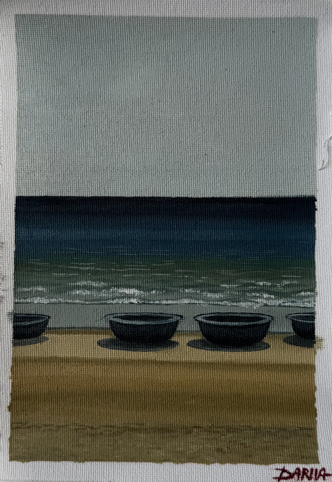 Beach and Boats — Acrylic on canvas board