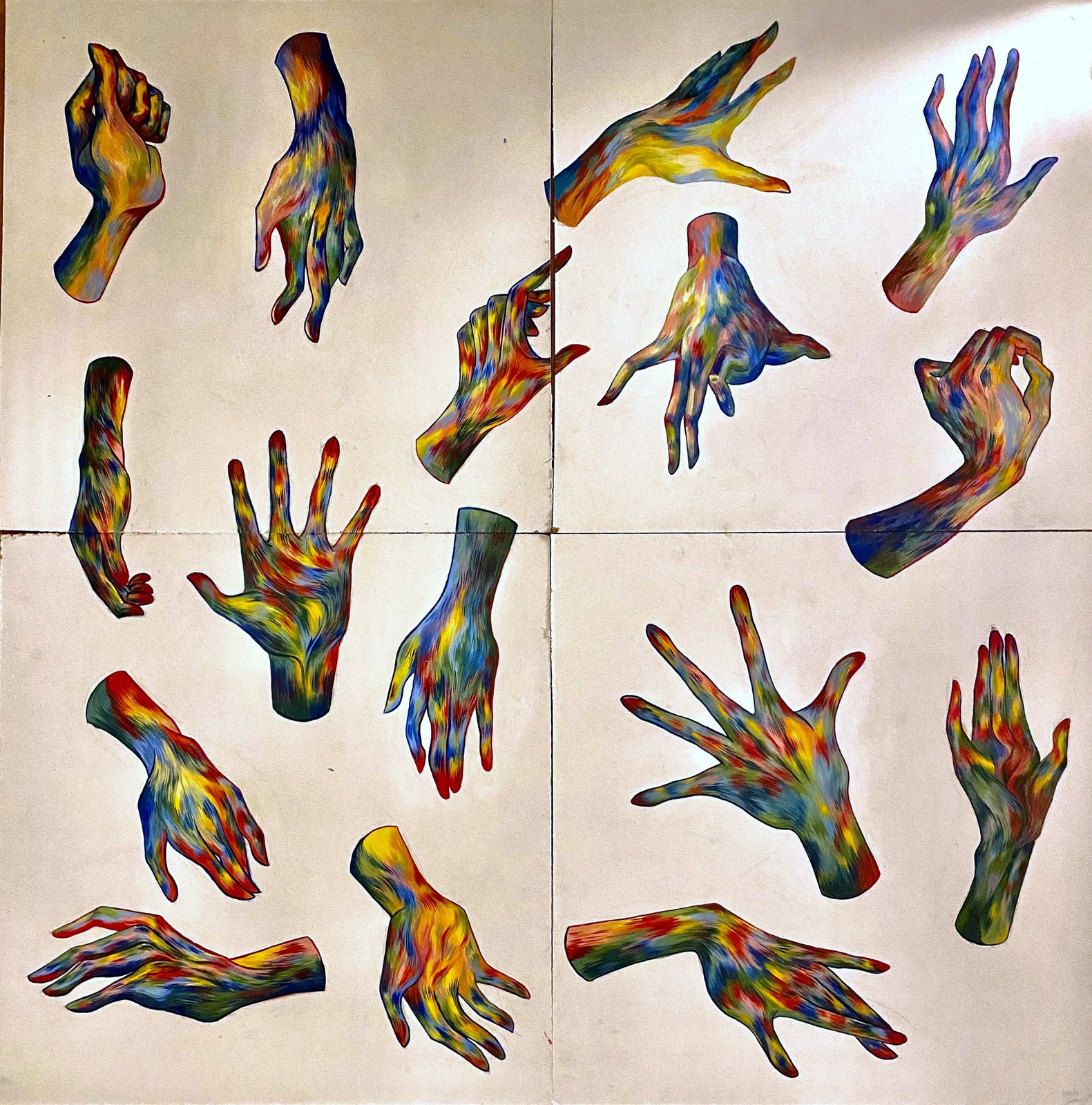 Rainbow Hands — Acrylic on paper, 4 sheets