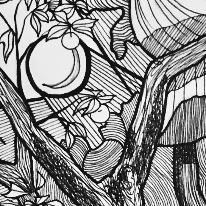 Niña en el manzano — detalle 1