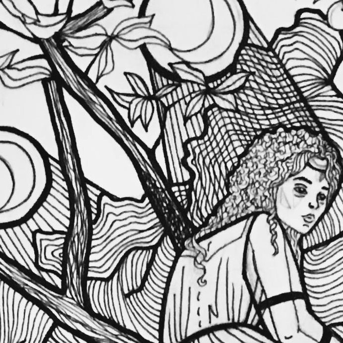 Niña en el manzano — detalle 2