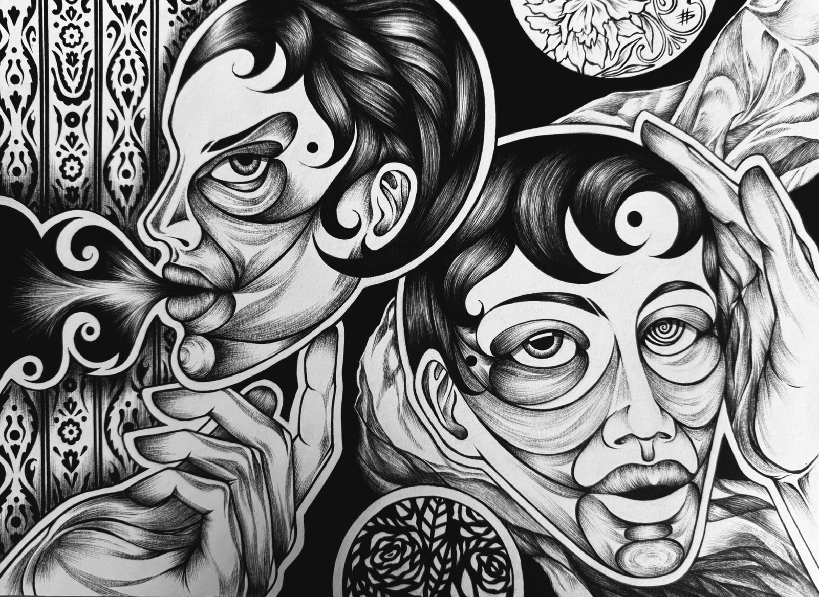 Two Faces — Ballpoint and ink on paper