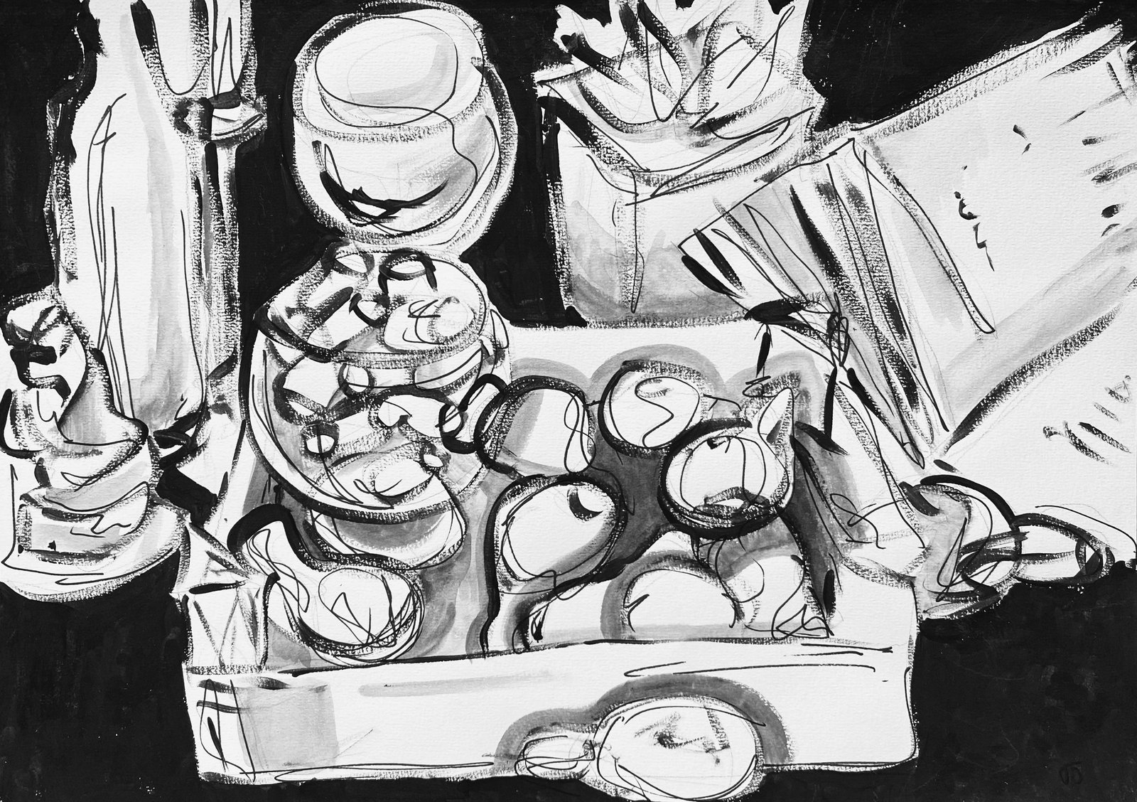 Still Life with Grapes — Ink and marker on paper